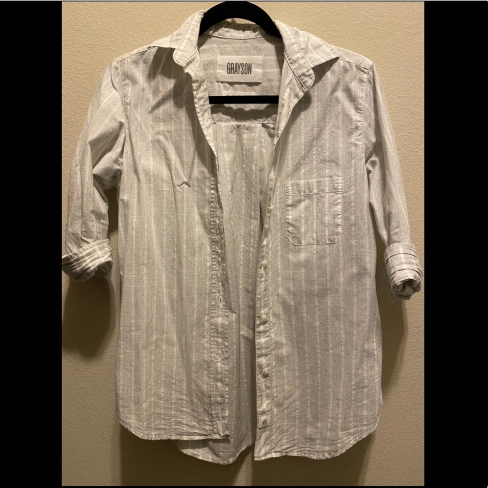 Grayson Button Down Shirt Grey White Stripe